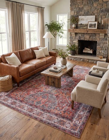 Rust Red Washable Timeless Rug