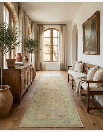 2' 7 x 9' 8 Hand Knotted Oushak Wool Runner Rug