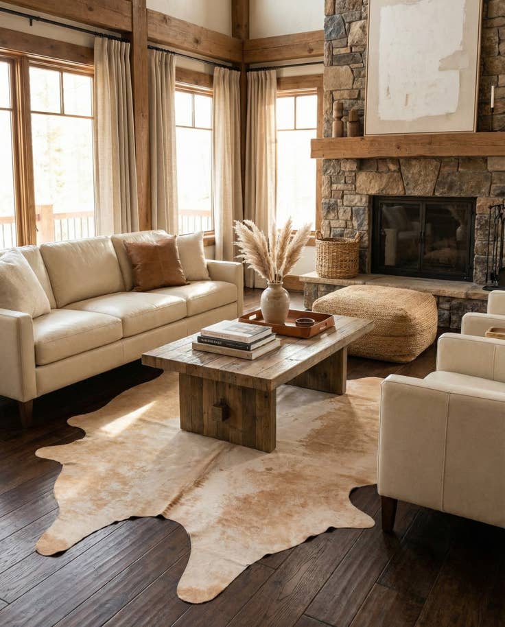 Detail image of 6' 1 x 6' 7 Cowhide Leather Square Rug