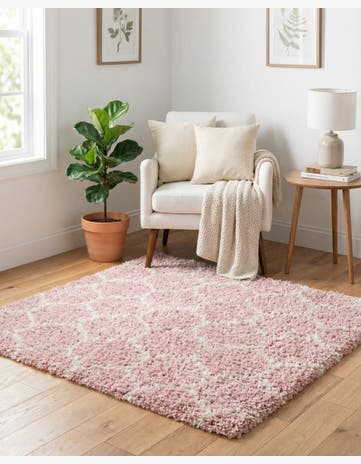 Light Pink Trellis Shag Square Rug
