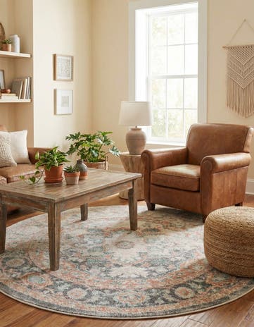 Rose Pink and Gray Madeline Vintage Round Rug