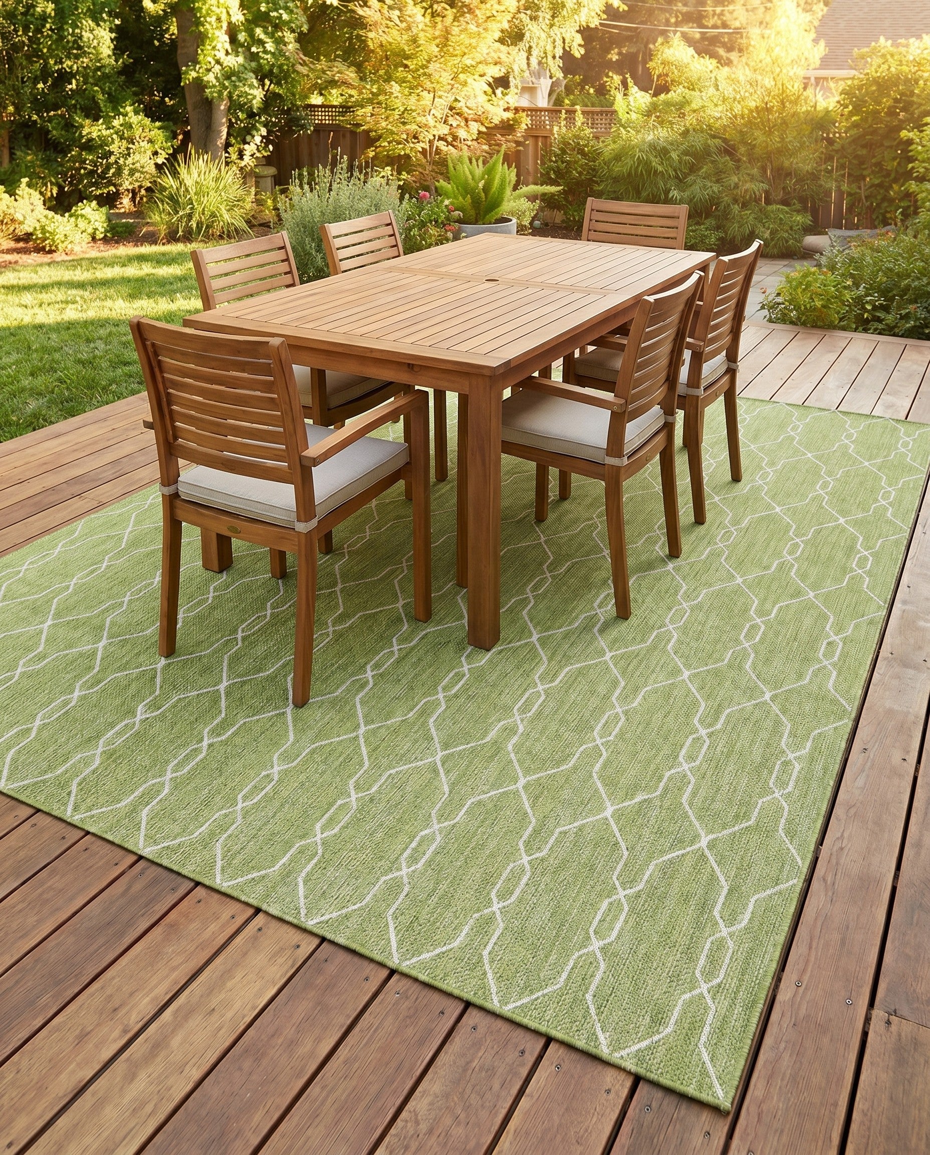 Green Easy-Clean Trellis Indoor / Outdoor Rug