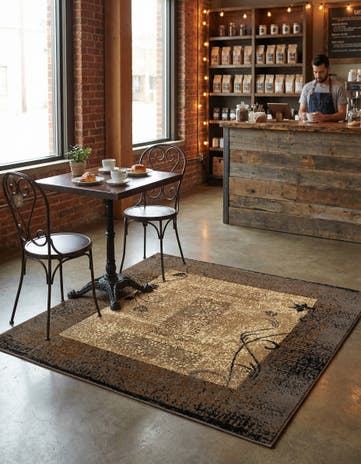 Beige Cafe Square Rug