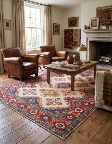 4' 11 x 7' 4 Hand Knotted Kazak Rug