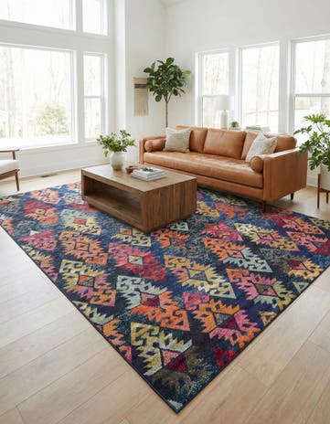 Navy Blue Washable Santa Fe Rug