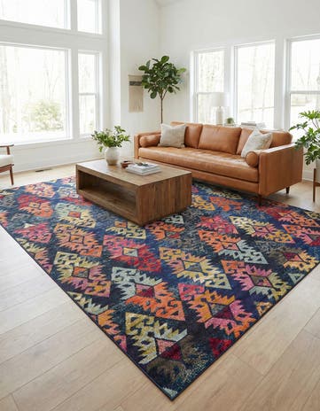 Navy Blue Washable Santa Fe Rug