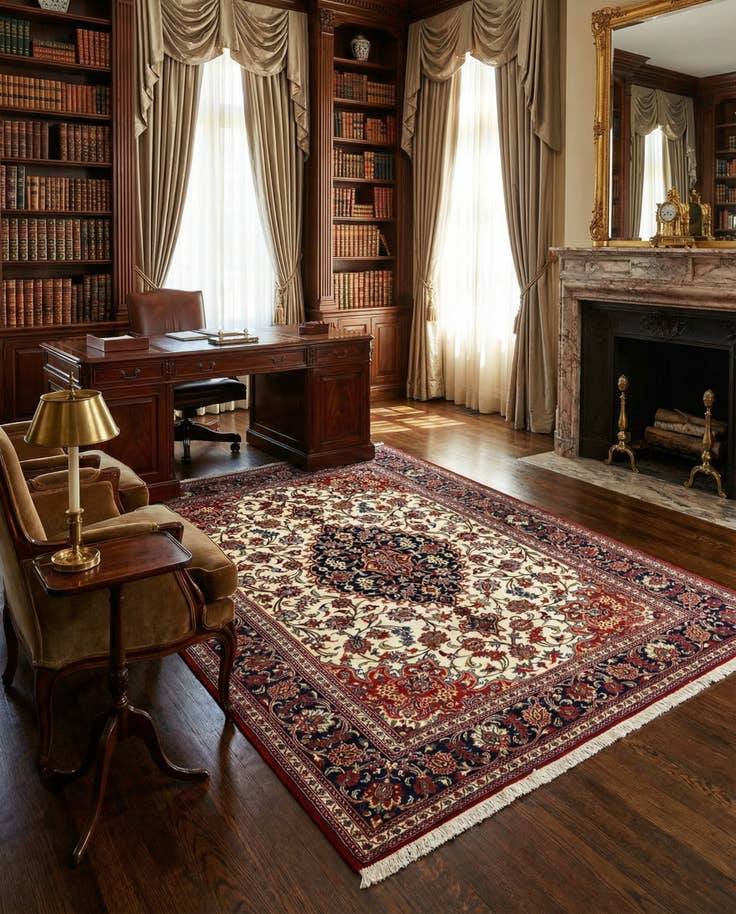 Detail image of 4' 6 x 6' 10 Hand Knotted Qom Persian Rug