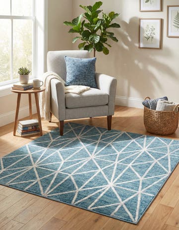 Blue Lattice Trellis Square Rug