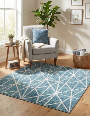 Blue Lattice Trellis Square Rug