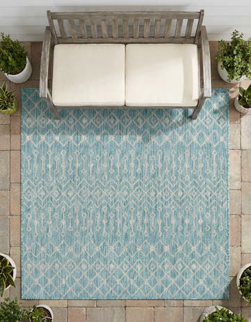 Aqua Easy-Clean Lattice Indoor / Outdoor Square Rug