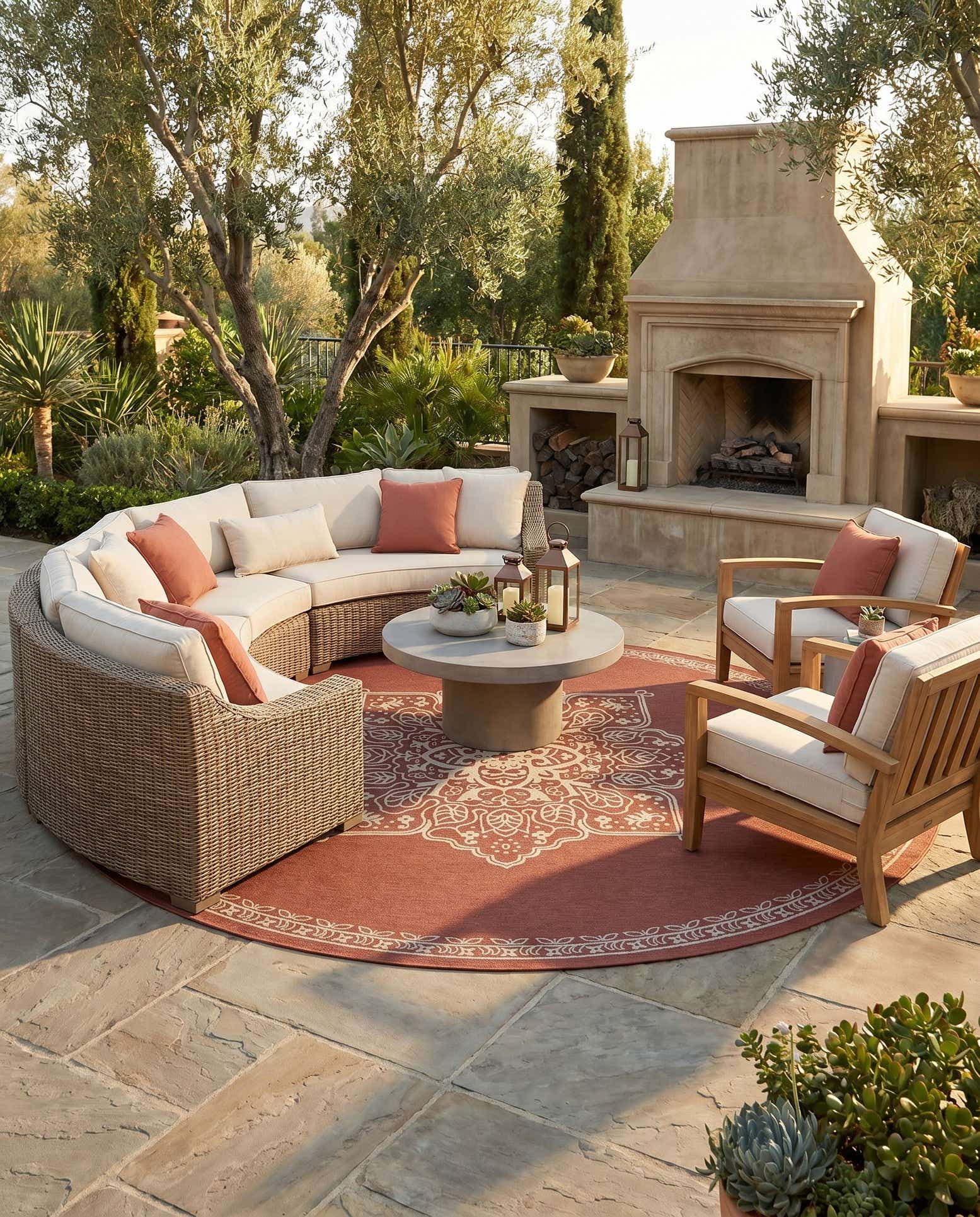 13' x 13' Easy-Clean Traditional Indoor / Outdoor Round Rug