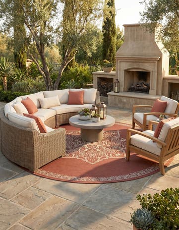 13' x 13' Easy-Clean Traditional Indoor / Outdoor Round Rug