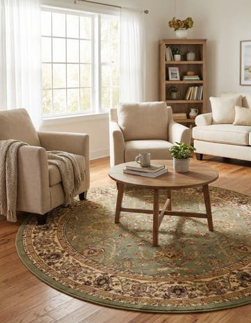 Light Green Classic Agra Round Rug