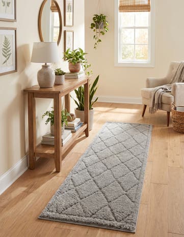 Gray Lattice Shag Runner Rug