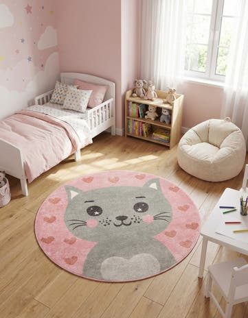 5' 3 x 5' 3 Cat Whimsy Kids Round Rug
