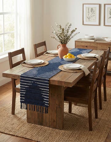 Navy Blue Hand Woven Chindi Cotton Table Runner Rug