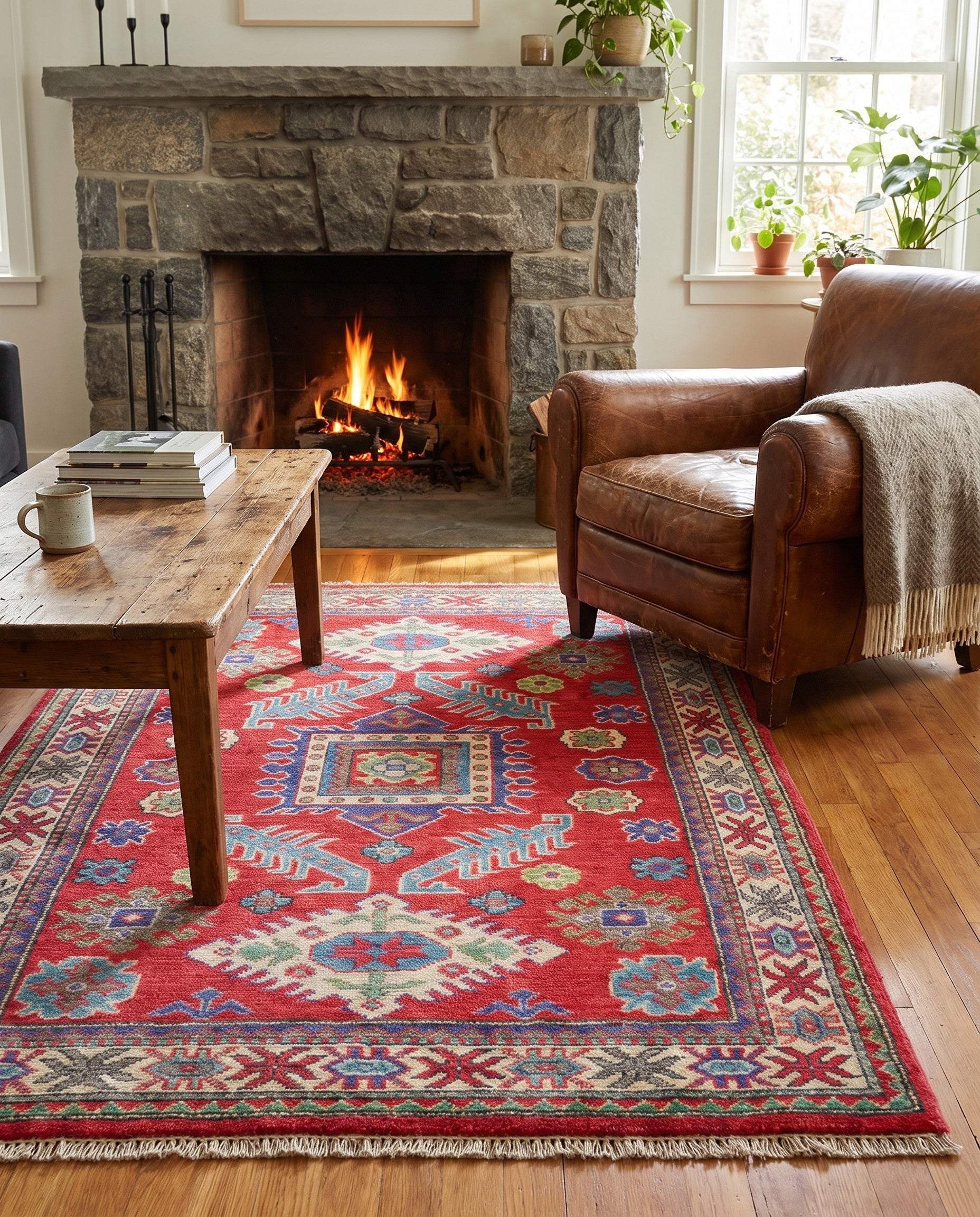 3' 4 x 4' 11 Hand Knotted Kazak Rug