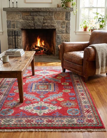 3' 4 x 4' 11 Hand Knotted Kazak Rug