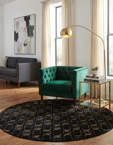 Black and Gold Vogue Geo Round Rug
