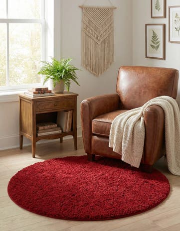 Red Botanical Shag Round Rug