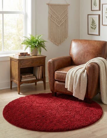 Red Botanical Shag Round Rug