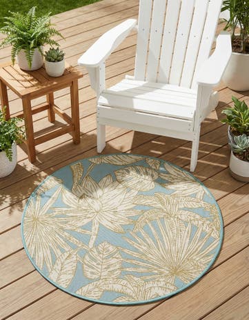 3' x 3' Easy-Clean Botanical Indoor / Outdoor Round Rug