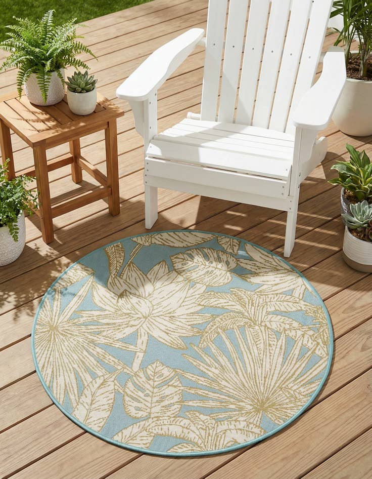 Detail image of 3' x 3' Washable Botanical Indoor / Outdoor Round Rug