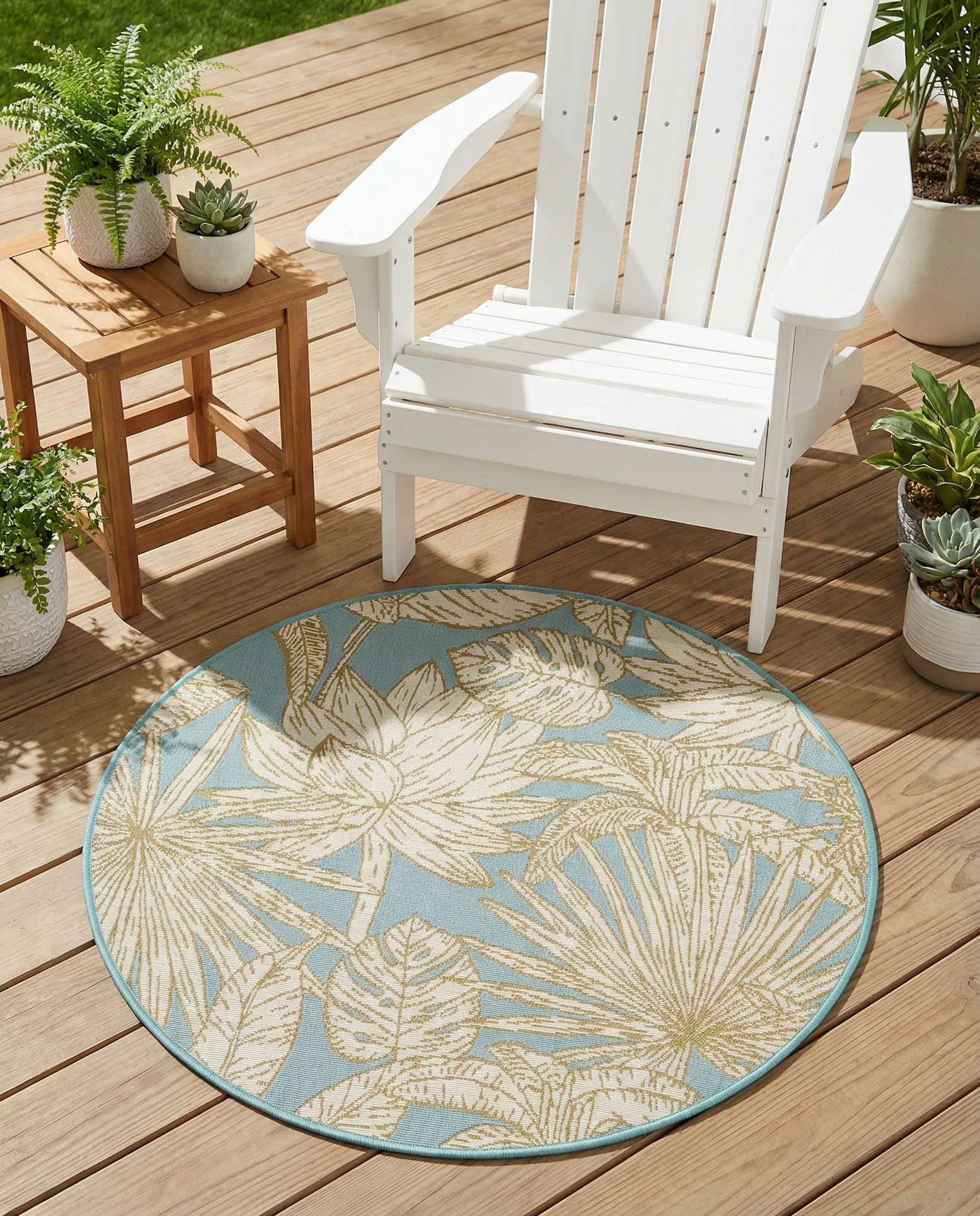 3' x 3' Easy-Clean Botanical Indoor / Outdoor Round Rug