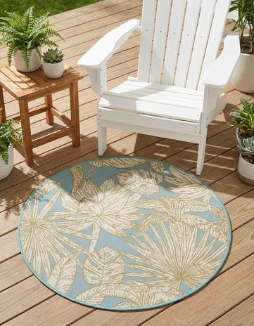 3' x 3' Easy-Clean Botanical Indoor / Outdoor Round Rug