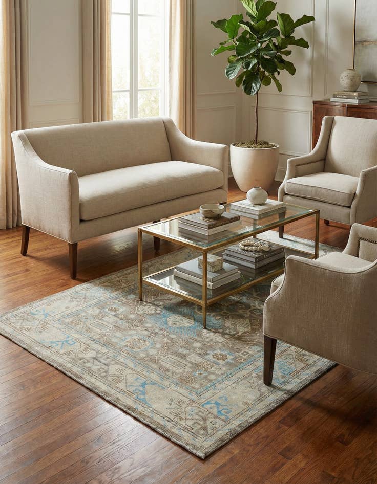 Detail image of 4' 11 x 6' 2 Hand Knotted Oushak Wool Rug