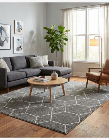 Light Gray Lattice Frieze Rug