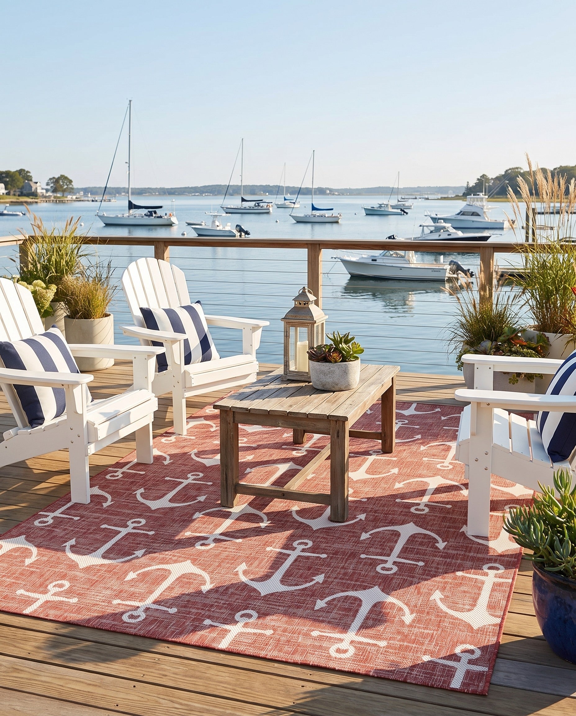 Rust Red Easy-Clean Coastal Indoor / Outdoor Rug