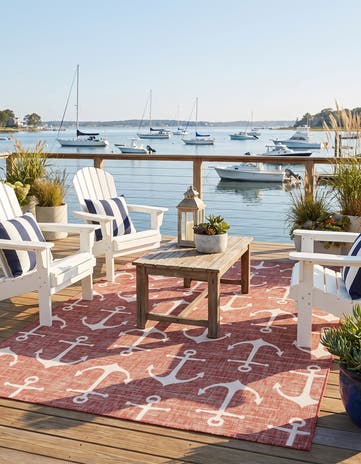 Rust Red Easy-Clean Coastal Indoor / Outdoor Rug