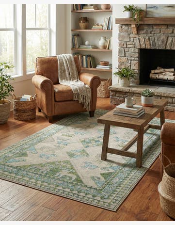 Green Washable Santa Fe Rug
