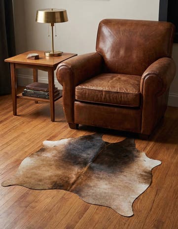 4' 4 x 4' 9 Cowhide Leather Square Rug