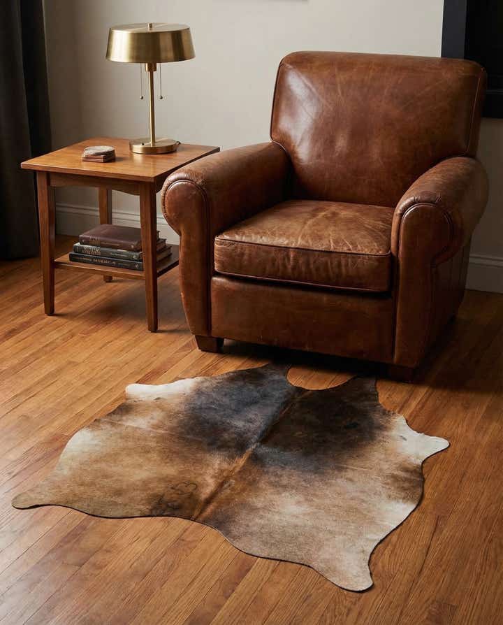 4' 4 x 4' 9 Cowhide Leather Square Rug