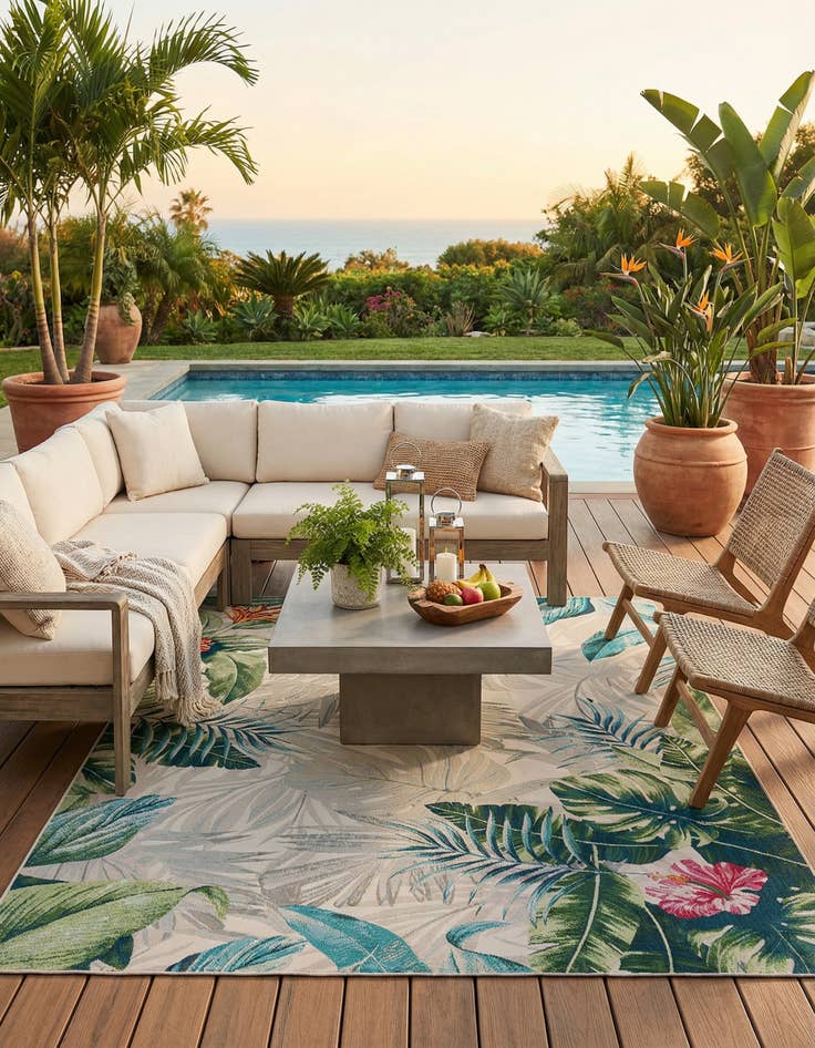 Detail image of 7' 10 x 10' Washable Botanical Indoor / Outdoor Rug