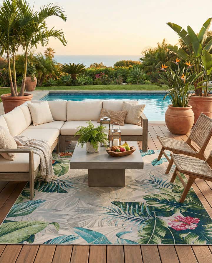 7' 10 x 10' Easy-Clean Botanical Indoor / Outdoor Rug