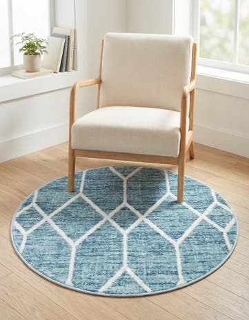 Blue Lattice Trellis Round Rug