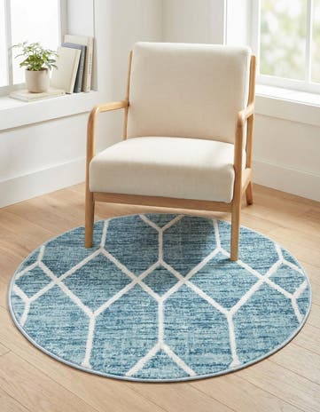 Blue Lattice Trellis Round Rug