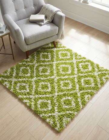 Green Lattice Shag Square Rug