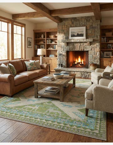 Green Washable Santa Fe Rug