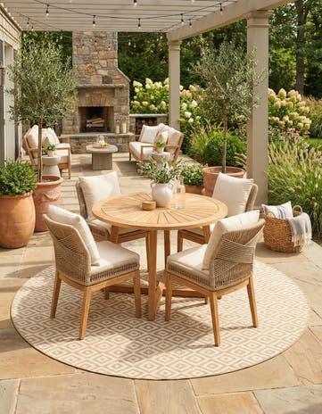 Beige Easy-Clean Jill Zarin Indoor / Outdoor Round Rug