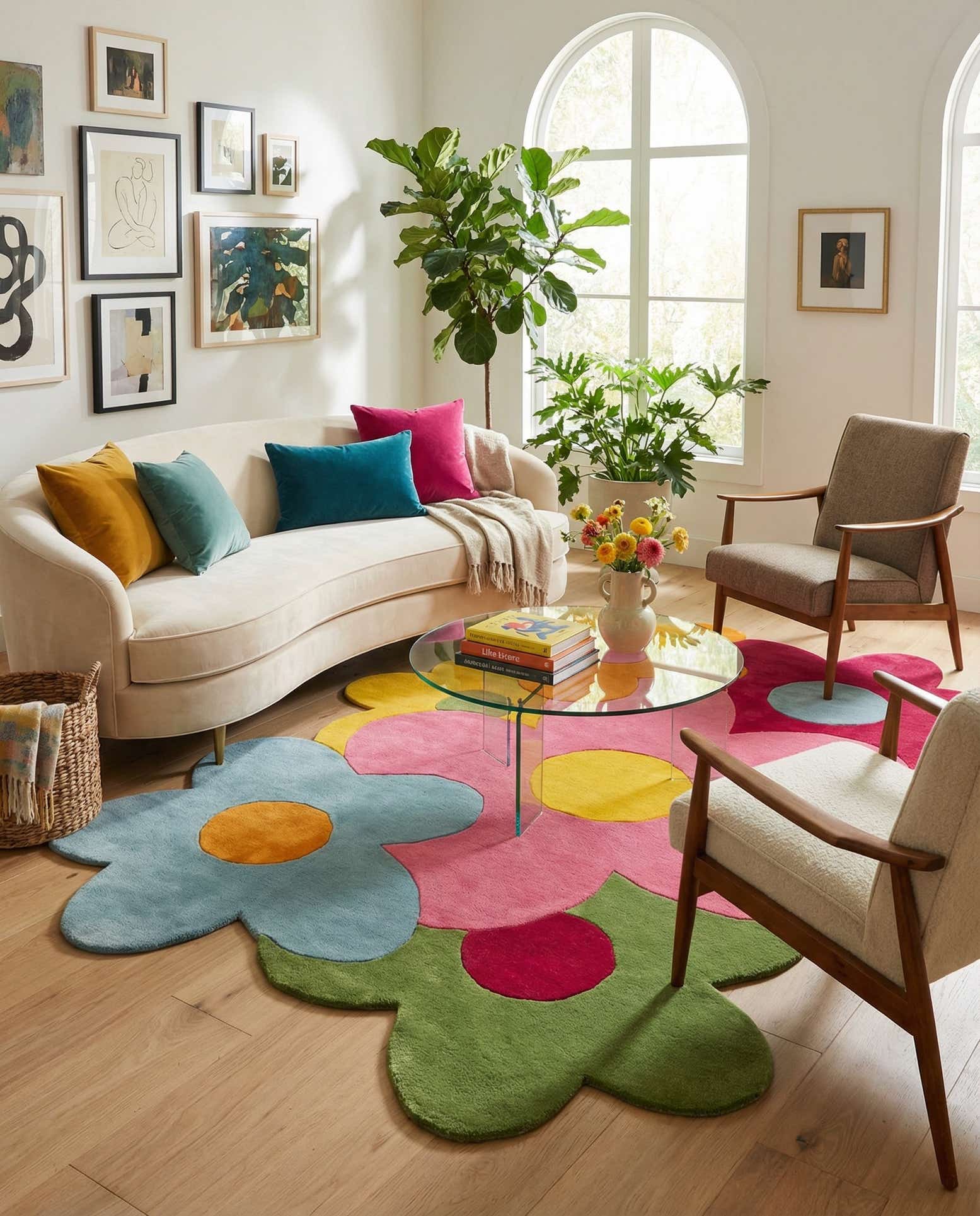 6' 11 x 10' Happy Rugs Fluffy Flowers Wool