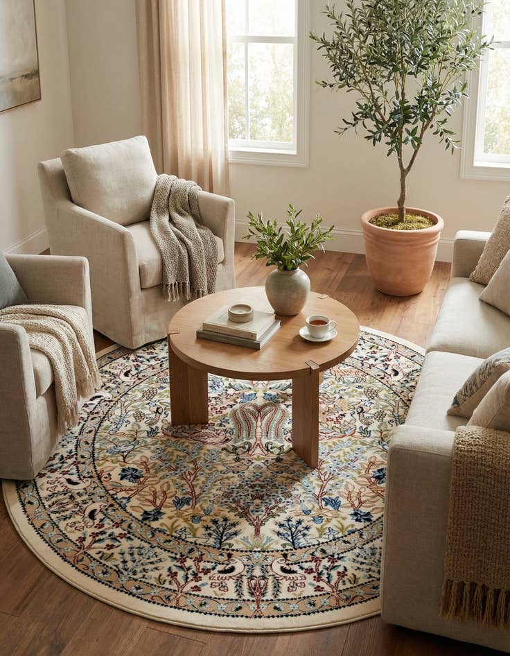 Detail image of  5' 3 x 5' 3 Nain Design Round Rug