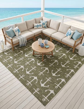 10' x 10' Easy-Clean Coastal Indoor / Outdoor Square Rug