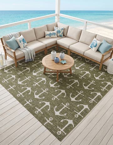 10' x 10' Easy-Clean Coastal Indoor / Outdoor Square Rug
