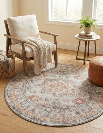 Ivory Washable Timeless Round Rug