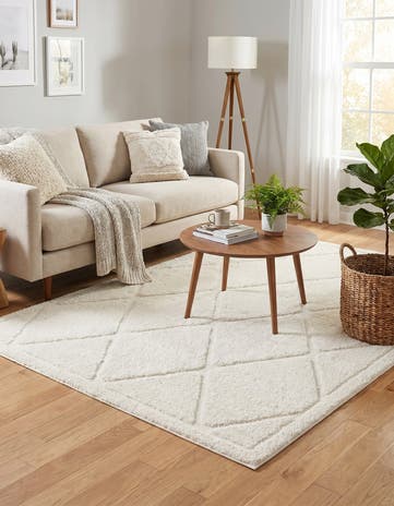 Ivory Lattice Shag Rug