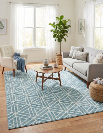 Blue Lattice Trellis Rug